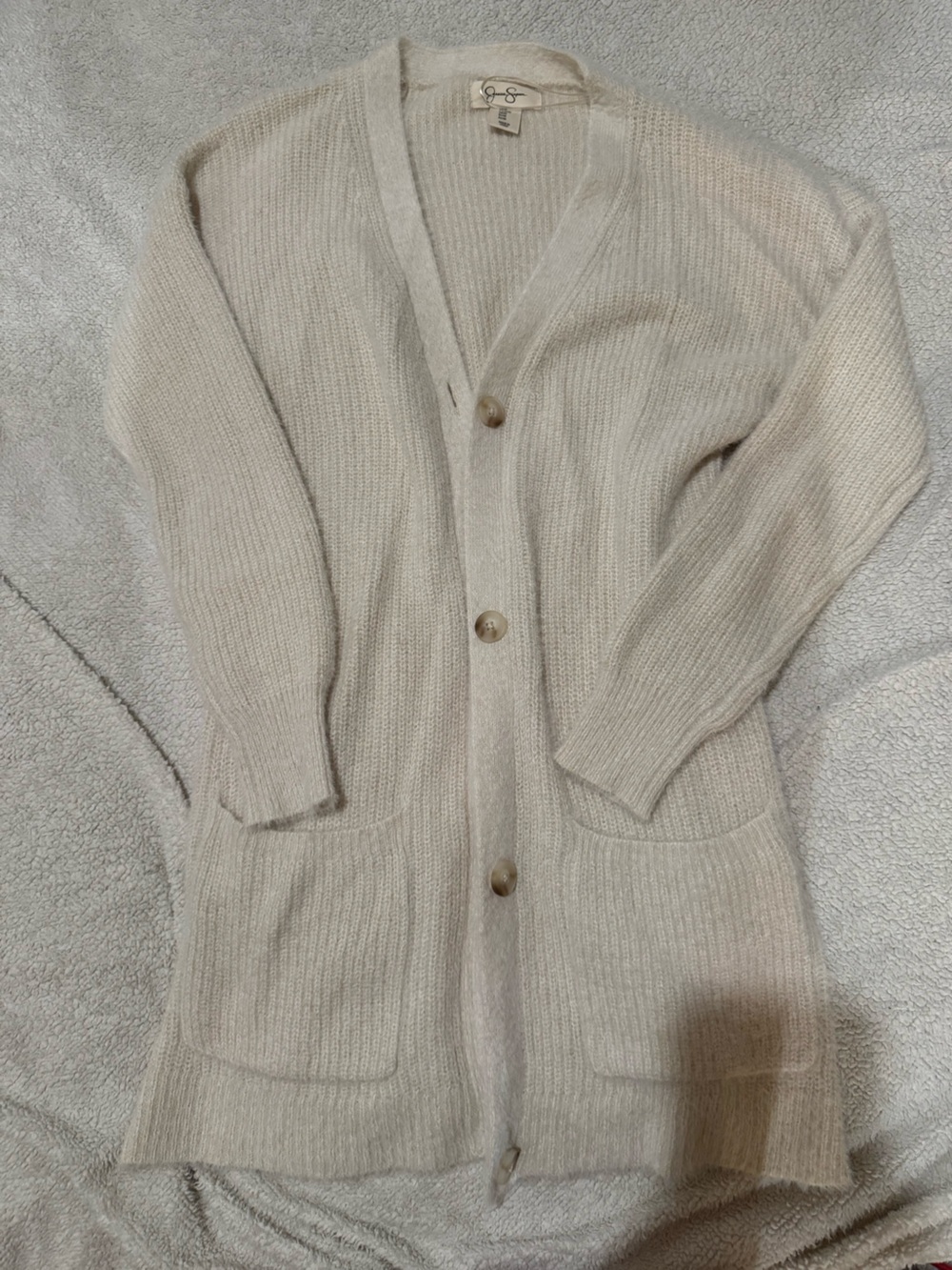 Jessica Simpson Cream Ribbed Button-Up Cardigan